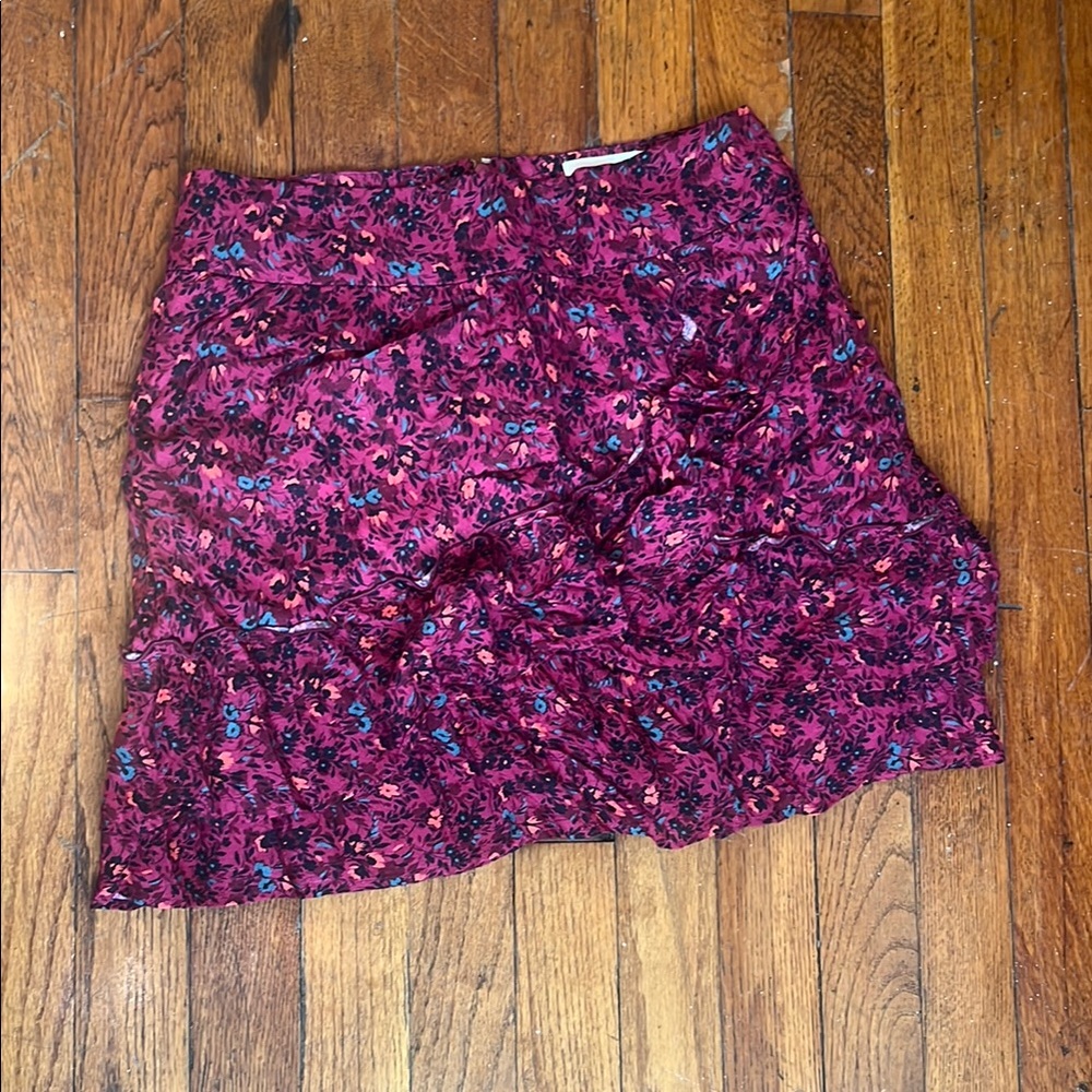 Sezane Floral Mini Skirt in Berry Pink with Teal Accents